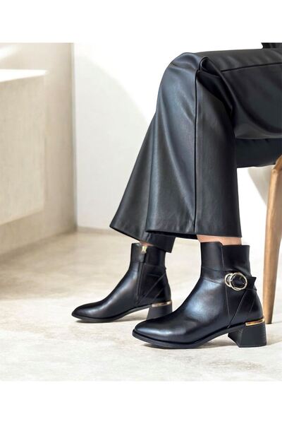 Saracshoes Gerçek Deri Kadın Bot Siyah Tokalı Gowwy