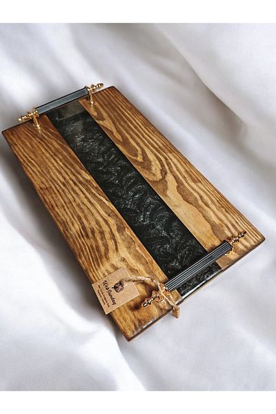 websunday Handmade Epoxy Natural Wood Tray, Promise Tray, Coffee Presentation Tray
