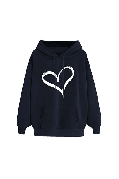 aynewmoda Heart Printed Hooded Sweatshirt Hoodie for Valentine's Day