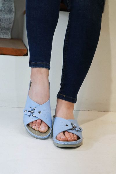 sermoda Baby Blue - Papuci sport pentru femei, moale și ușoare, cu talpă groasă și cataramă