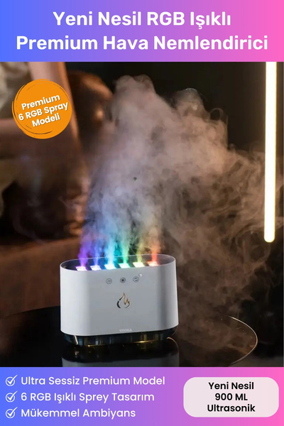 Noriyen Sese Duyarlı Büyük 900 ML Ultrasonik Hava Nemlendirici 6 RGB Gece Işı...