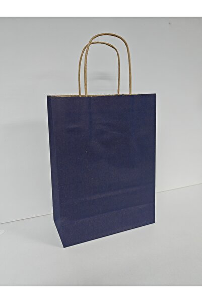 arminow LACİVERT RENK KRAFT BÜKÜM SAPLI KAĞIT ÇANTA HEDİYE POŞETİ - 18x24x8 CM - 6 ADET