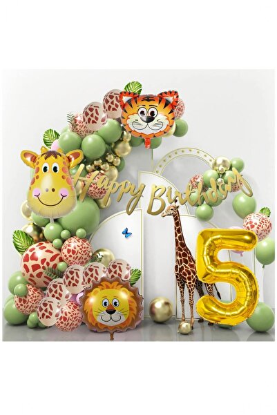Partile 5 Years Safari Themed Foil Luxury Chain Balloon Set