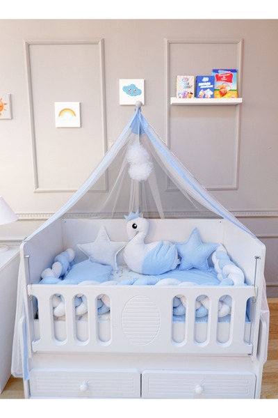 Fun Moment حواجز مضفرة لسرير الطفل مع لحاف ووسائد وملاءة وشبكة ناموسية