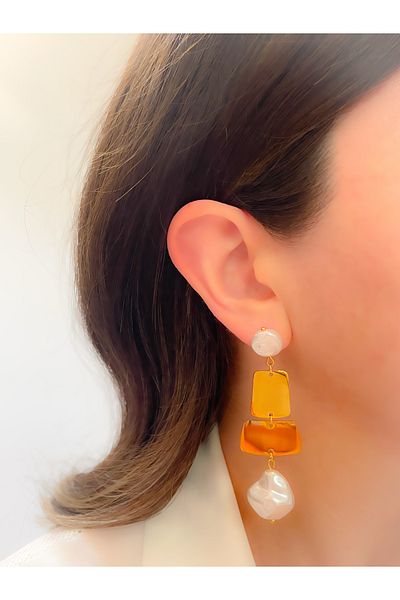 Trinos Steel Earrings Pearl Design Plate Earrings Dangle Earrings