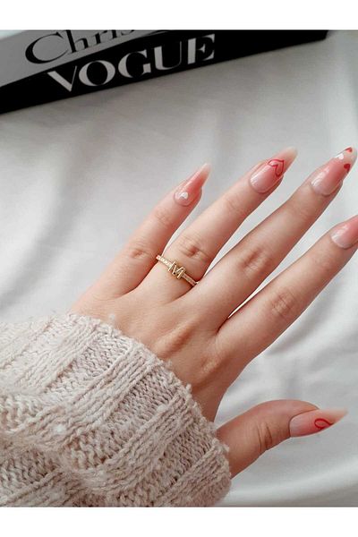 bijoux uniques Waterway Zircon Stone m Letter Adjustable Gold Ring