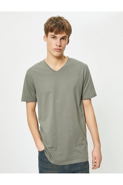 Koton V-Neck T-Shirt Slim Fit Short Sleeve Cotton