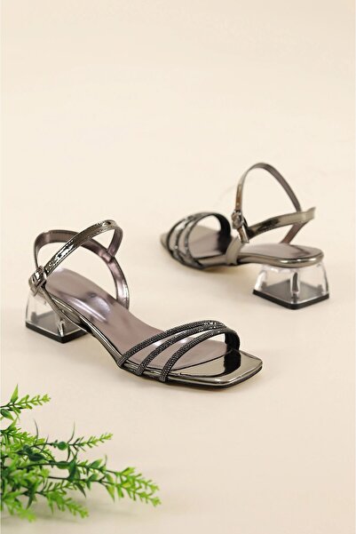 Firibu Sandale cu toc transparent cu piatră de damă, pantofi de seară cu toc