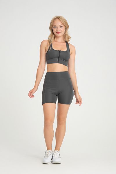 ZERTEX Anthracite Women's Sports Set - Recovery Shorts, Bustier and Leggins