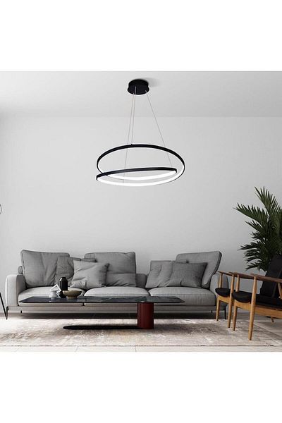 Vonalight 3 Light Led, Modern, Decorative, Living Room Chandelier, Pendant Chandelier, Salto Chandelier 3000K Light, Diameter 60cm Black
