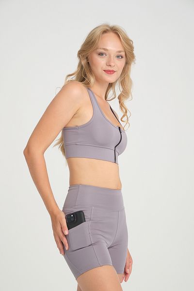 ZERTEX Sports Recovery Grey Shorts Set - Women's Bustier Yoga Fitness Leggins