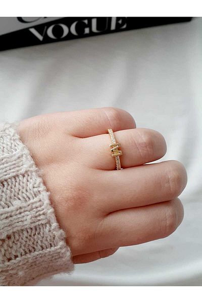 bijoux uniques Waterway Zircon Stone m Letter Adjustable Gold Ring