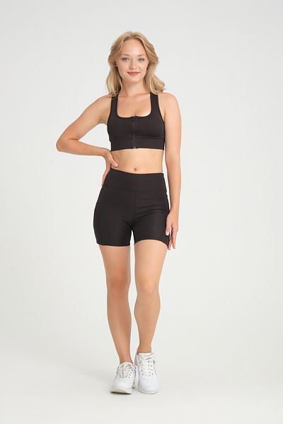 ZERTEX Black Women's Sports Set - Recovery Shorts and Bustier Yoga Fitness Leggins