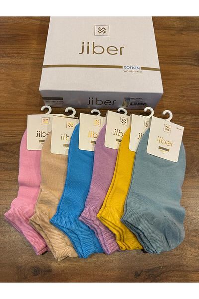 Jiber Дамски безшевни памучни чорапи до глезена, чифт от 6 броя