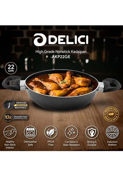 DELICI Nosntick Kadai Pan 22CM (AKP22GE) مقلاة كاداى بان