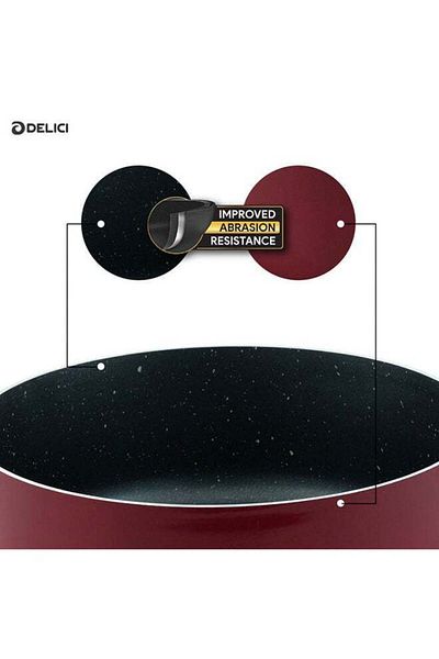 DELICI Nonstick Sauce Pan with Glass lid , 22 CM , Granite Coating ,Maroon