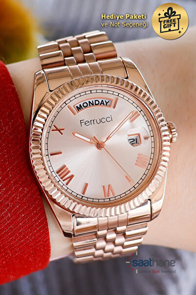 Ferrucci Bakır Rose Gold Takvimleri Aktif Kadın Kol Saati Fc.13024tm.02