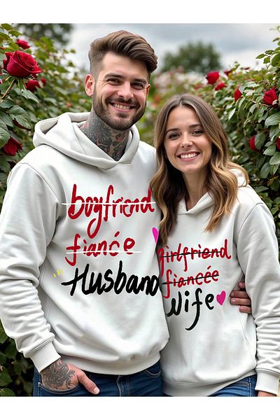 aynewmoda Valentine's Day Couples Printed Hooded Sweatshirt Hoodie - Trend