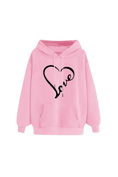 aynewmoda Heart Printed Hooded Sweatshirt Hoodie for Valentine's Day