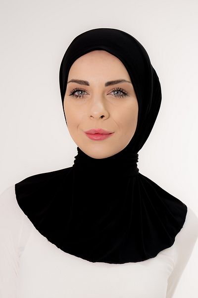 Şalcenneti.com Şal practic pregătit pentru hijab, cu închidere cu capse, negru, potrivit pentru mare şi piscină