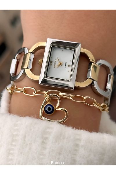 Almera 30*20mm Vip Design - Women's Wristwatch, Gold-Silver Steel Chain Cord, Heart Bracelet