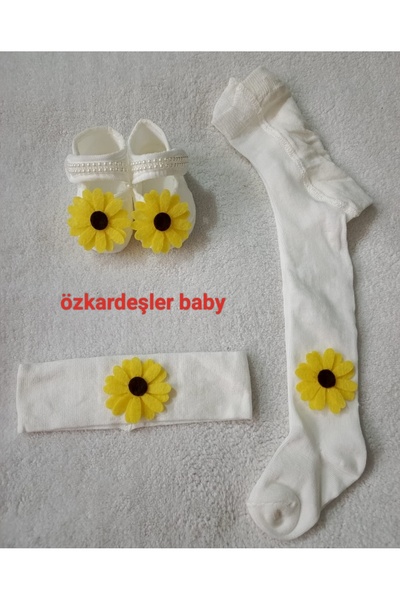 ÖZKARDEŞLER BABY Set of 3 Daisy Baby Bandana Shoes and Killotlu Socks