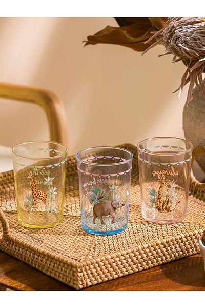 LC Waikiki Lcw Mixed Printed Glass Water Cup Set of 3 510 ml