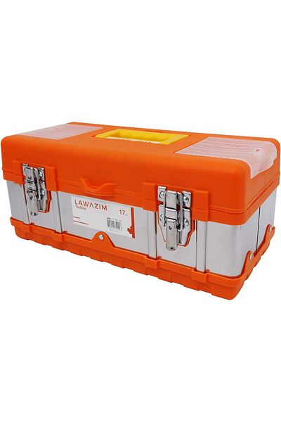 Lawazim Plastic & Aluminum Tool box 14inch Storage Solution Organizer with Compartments on the Lid
