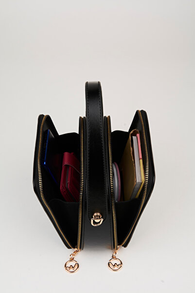 Vivaq Women's Hazer Black 3 Compartment Lined Faux Leather Adjustable Strap Zipper Closure Hand and Shoulder Bag