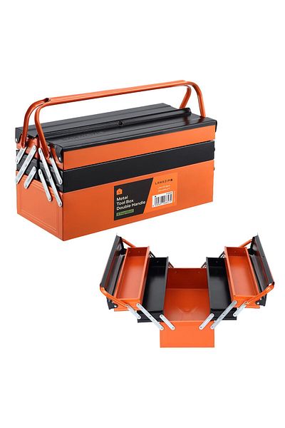 Lawazim 53cm / 22-inch Metal Tool Box, 3-Layer 5-Tray Portable Folding Tool Storage with Two Handles