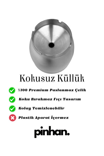 PİNHAN Paslanmaz Çelik Kokusuz Fıçı Küllük - Kapaklı, Şık Ve Çok Amaçlı Tasarım (OTO, EV, OFİS, BAHÇE)