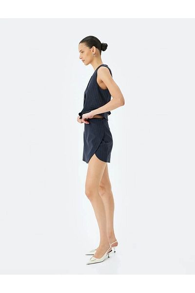 Koton Pantaloni scurți de damă cu talie înaltă mini cu fantă bleumarin 5sak70015uw