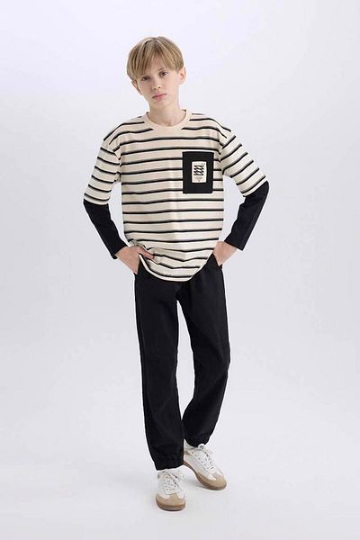 DeFacto Black Boy's Trousers with Laced Waist Pockets and Elastic Legs B6713A8/Bk81