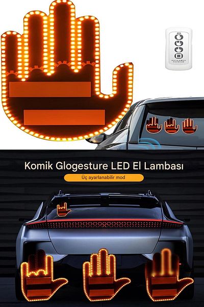 ESENLİWE Hand Middle Finger Led Operated Car Interior Reflector Operated Middle Finger Led Fun Gesture Led