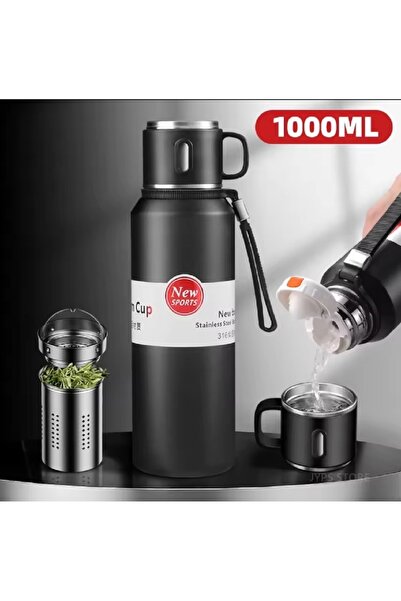 hediyeconcepti 1000ml Vakumlu Bardaklı Paslanmaz Çelik Termos