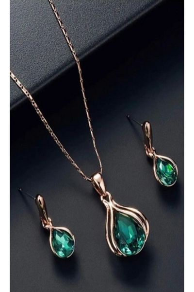 takıbahçesi Elegant Crystal Shiny Blue Crystal Stone Gift Necklace Earrings Set for Lover - Gift Wrapped