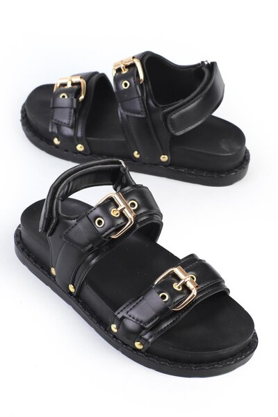 ShoeTek Tarisa pentru femei cu sandale benzi cu cataramă negru piele