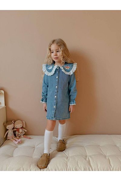 ARBİ kids Blugi pentru fete Rochie din denim Guler feston Rochie elegantă 5 ani în loc de 5-6 ani Trimis