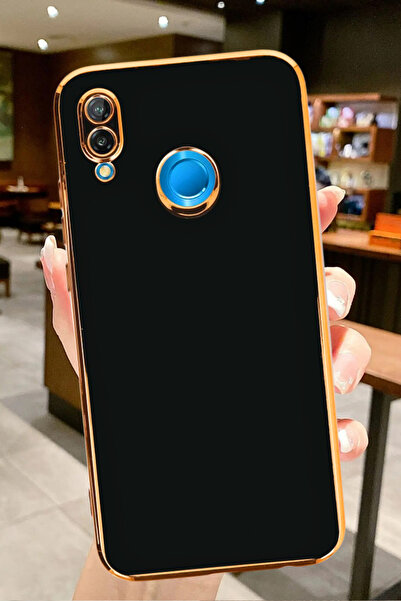 cepmoda Huawei P20 LİTE | Lüx Parlak Dizayn Gold Detay Çizgili Kapak/Kılıf - SİYAH