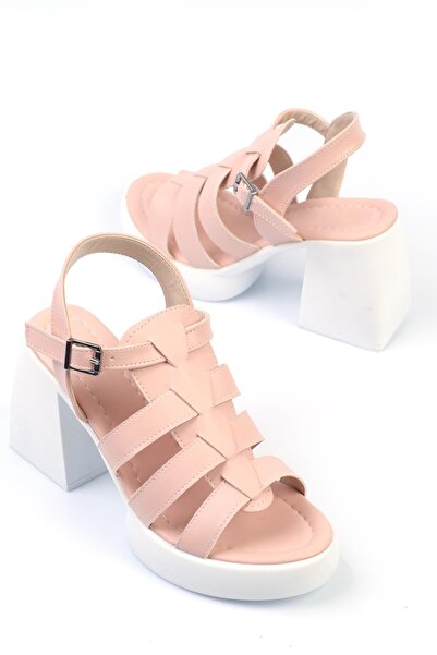 ShoeTek Sandale Shimece pentru damă - Platformă cu bretele, piele pudrată