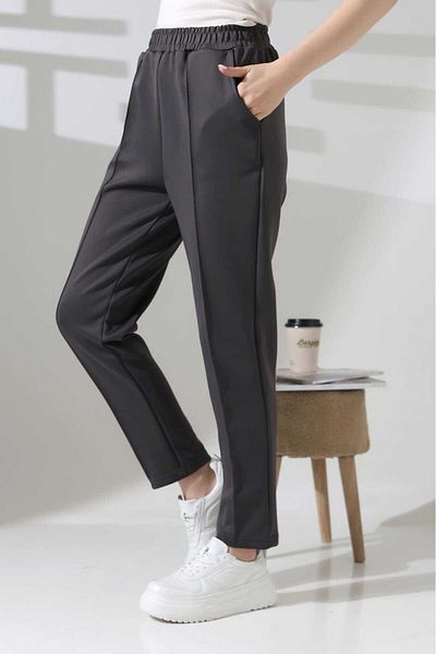 MHT STORE Women's Scuba Fabric Pants - with Pockets, Elastic Waist and No Ironing