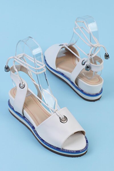 ShoeTek Sandale de damă din piele albă cu platformă - Leara cu gleznă