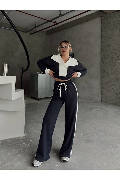 sportiness Modal Fabric Training Suit Wide Legs with Clutch Collar Button Strip Detail