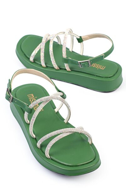 ShoeTek Ecarina ženske Sandale križne trake Sa kamenčićima zelene Koža