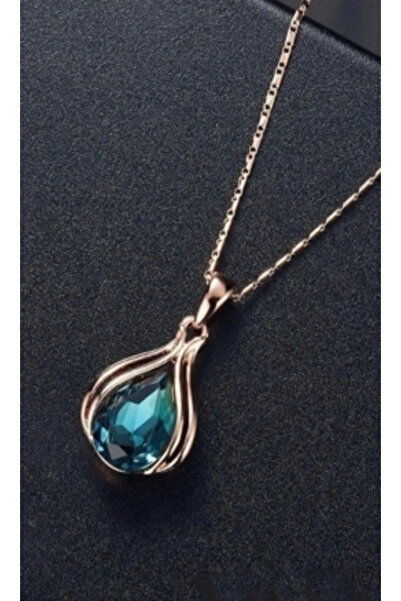 takıbahçesi Elegant Crystal Shiny Blue Crystal Stone Gift Necklace Earrings Set for Lover - Gift Wrapped