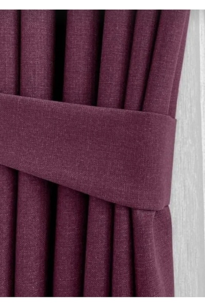 CEMRE Fon Perde Antibakteriyel Keten Mürdüm 1/3 Sık Pile (Tek Kanat) Tavan Br...