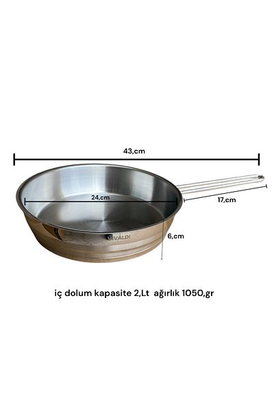 Vivaldi 24cm Induction Base Large Steel Frying Pan - Long Handle Frying Dining Pan