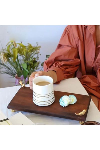 Akayev 30x14 Cm Wooden Bird Presentation Plate - Gold Footed