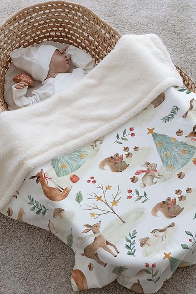 Tuğba Kuğu Plush Double Face Blanket (80X120) - Limited 21 - New Year in the Forest