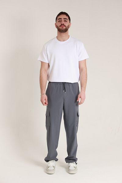 TKT Men's Baggy Style Parachute Fabric Pants with Commando Pockets and Adjustable Leg Clip